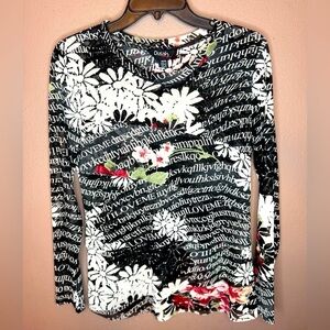 Dusak Designs Y2Kcore Floral & Text Patterned Layered Mesh Long Sleeve Size M.
